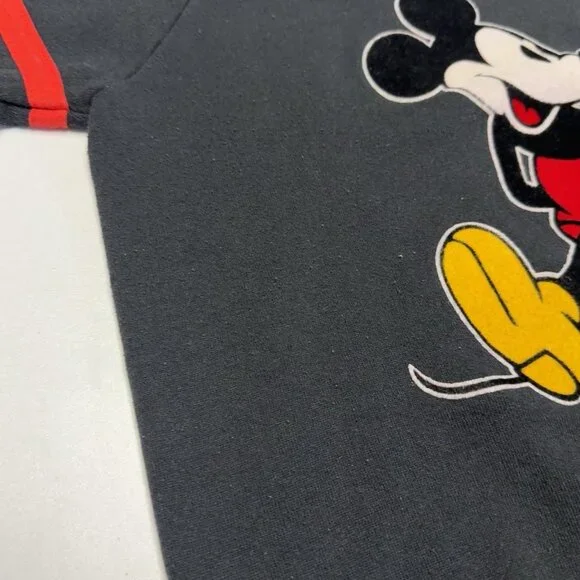 Vintage 80s Mickey Mouse Sweatshirt Small 16x22.5 Raglan Black Velvet USA - Picture 8 of 12